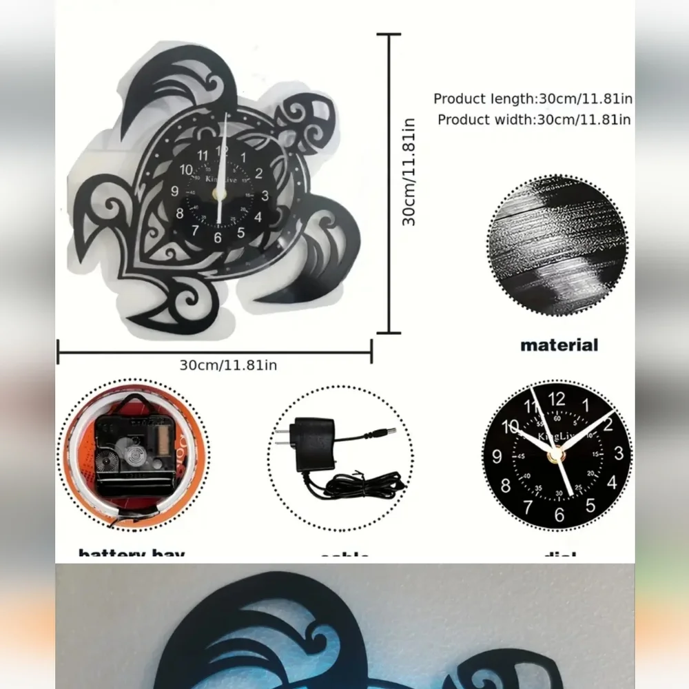 New turtle color changing vinyl record wall clock 12